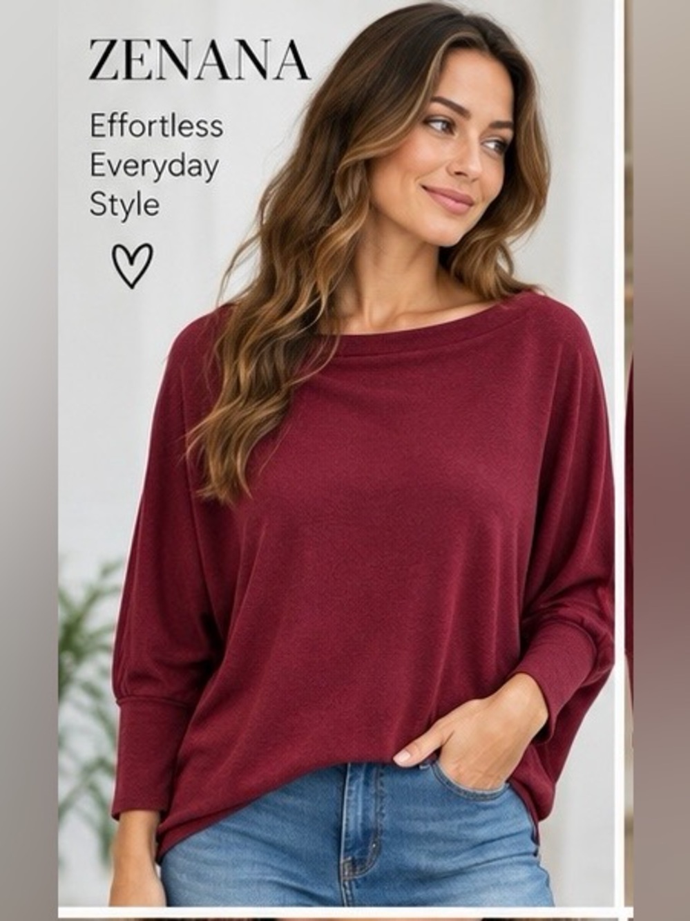 Zenana Outfitters Relaxed Boatneck Top - Cabernet